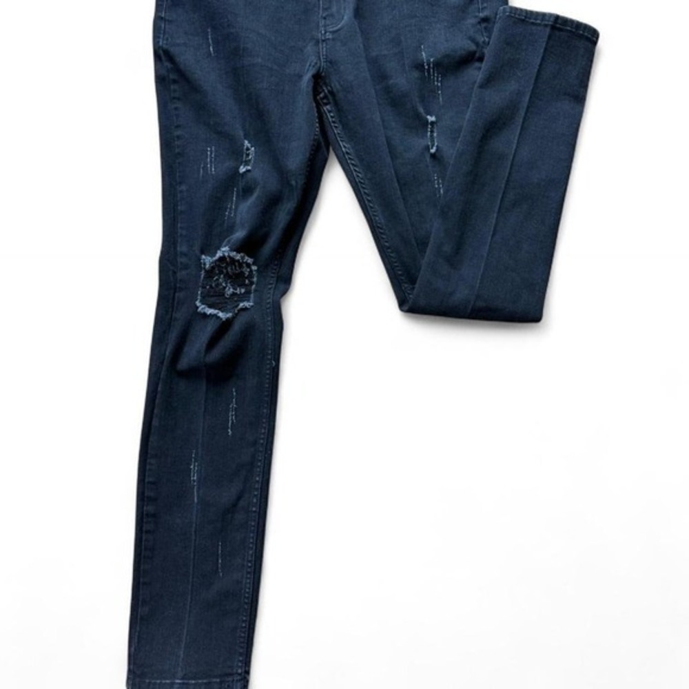 Serenede‎ Mens Black Distressed Skinny Jeans Ripped Streetwear Size 38 - Picture 3 of 7